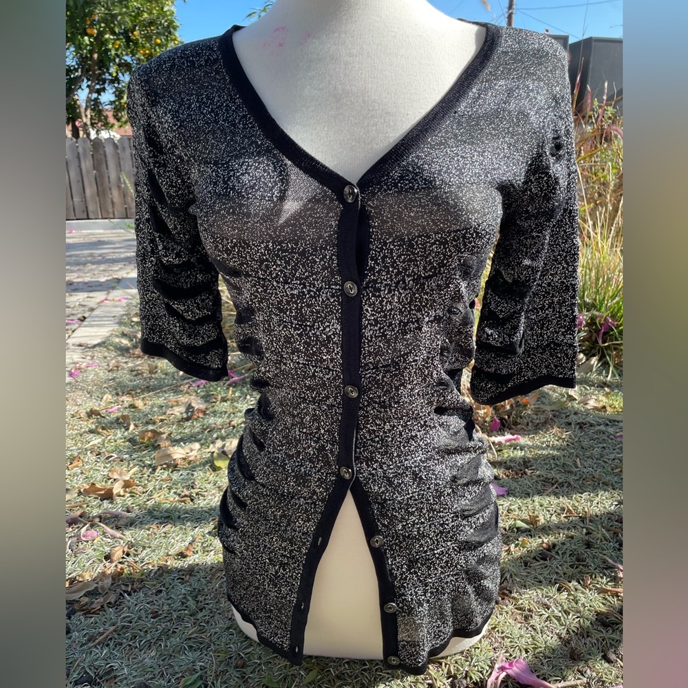 Alberto Makali striking rayon black white cardigan